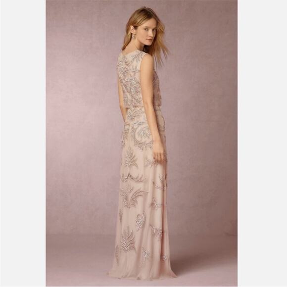 Aidan Mattox Hazel Dress Nude Mesh Overlay w/ White Sequins & Beadwork 4 - Picture 2 of 10